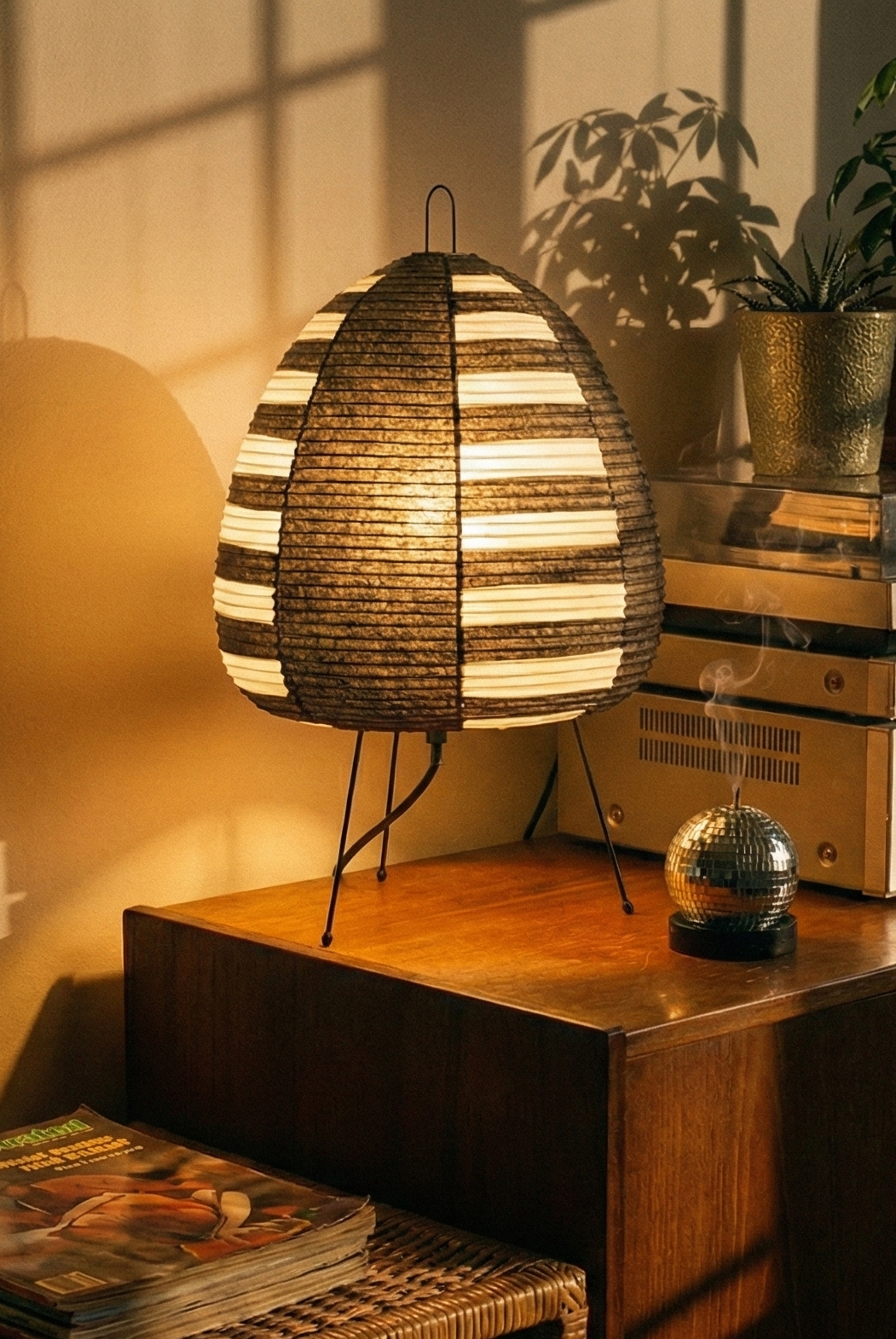 the rice lamp | japanese rice paper table lamp | black stripe