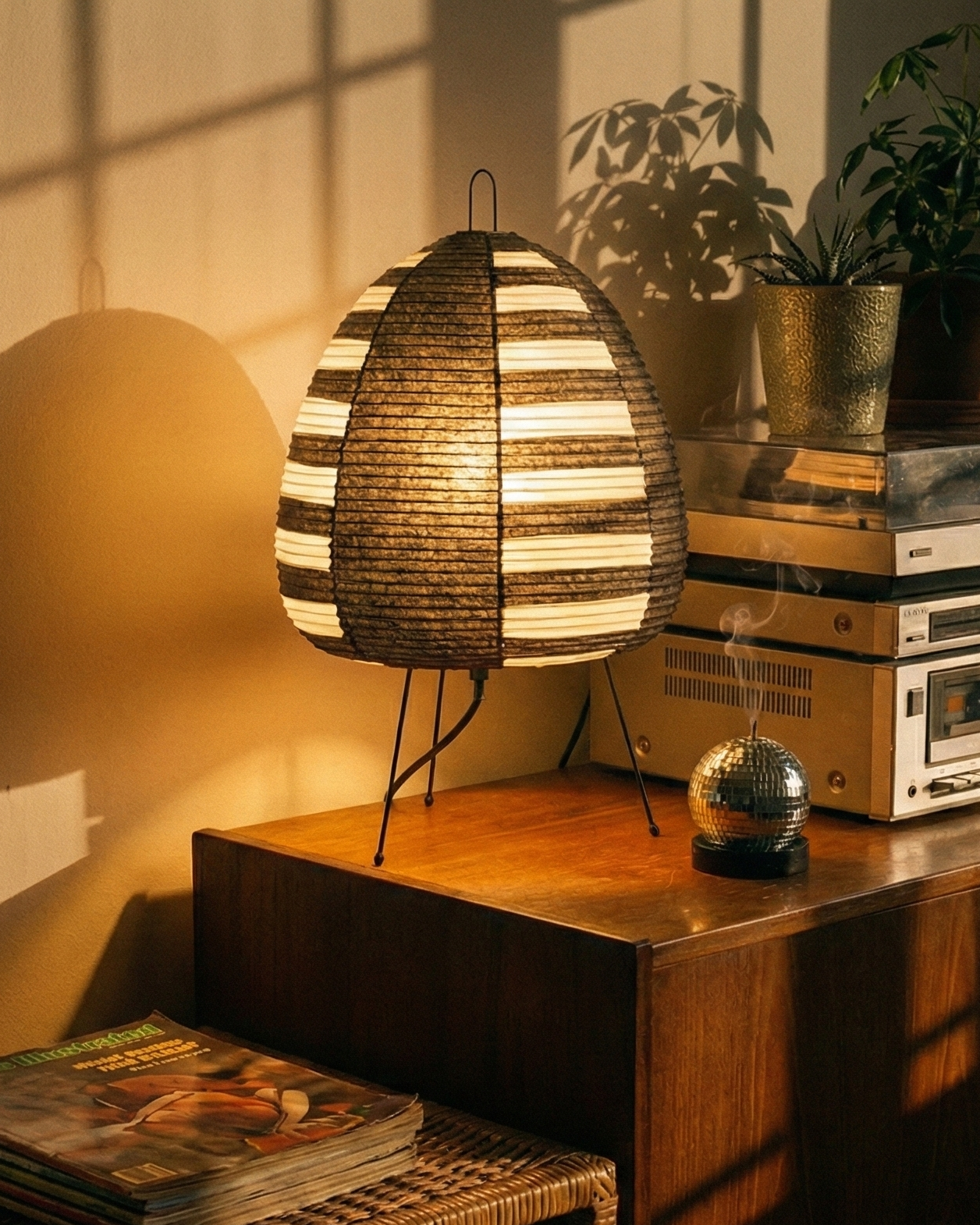 the rice lamp | japanese rice paper table lamp | black stripe