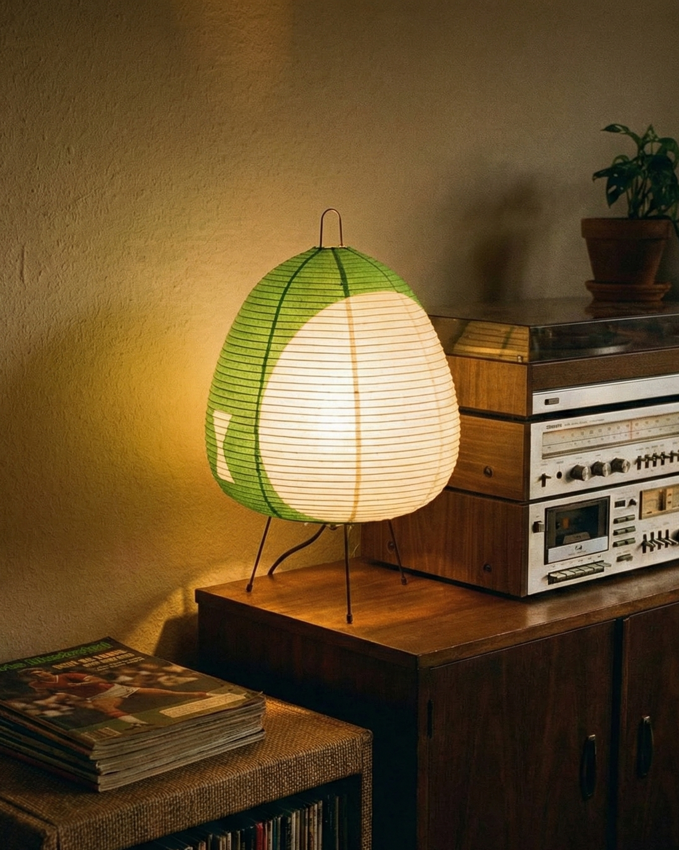 the rice lamp | japanese rice paper table lamp | green