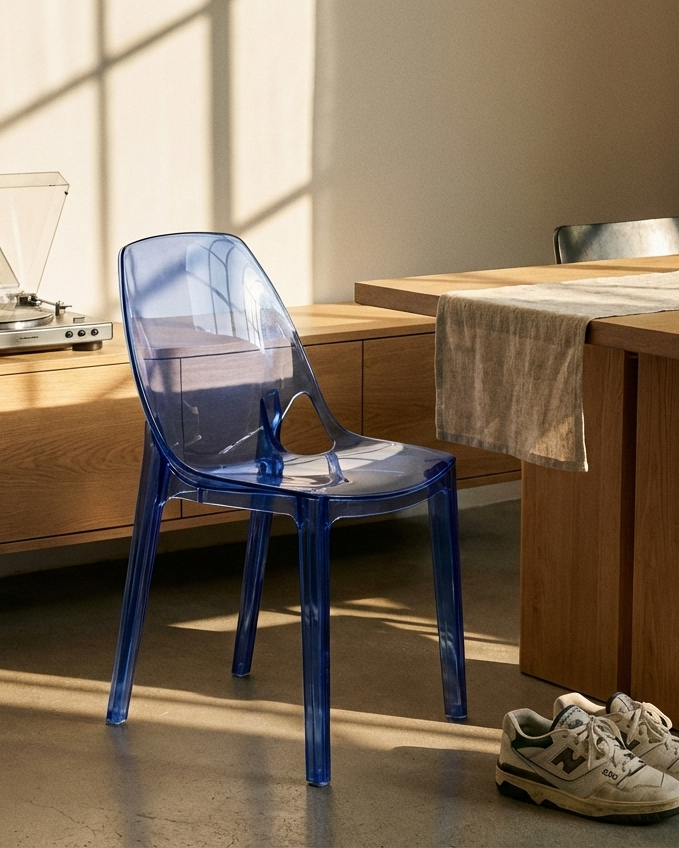 the prism perch | transparent dining chair | blue