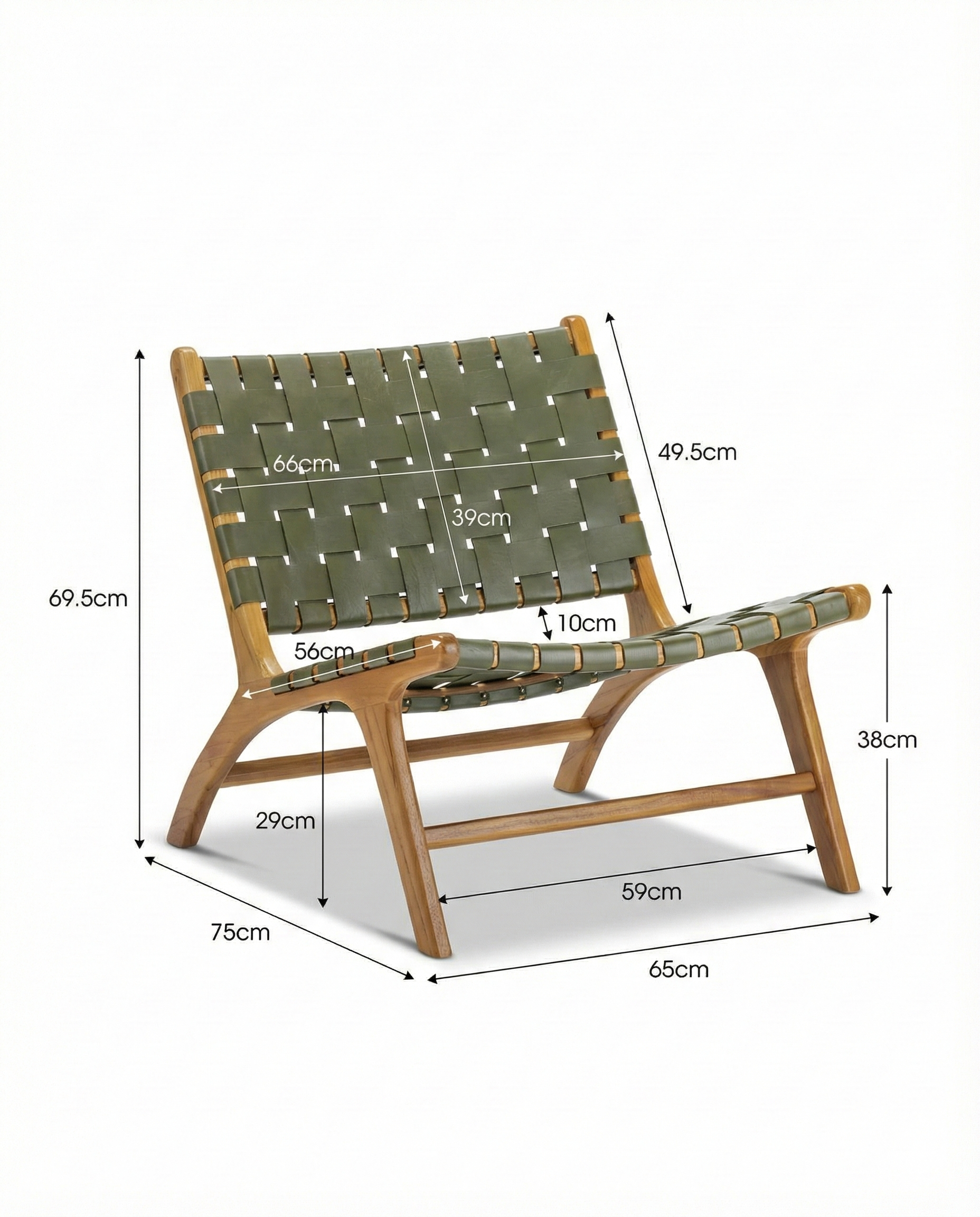 the braided chair | green wooden and leather braided chair