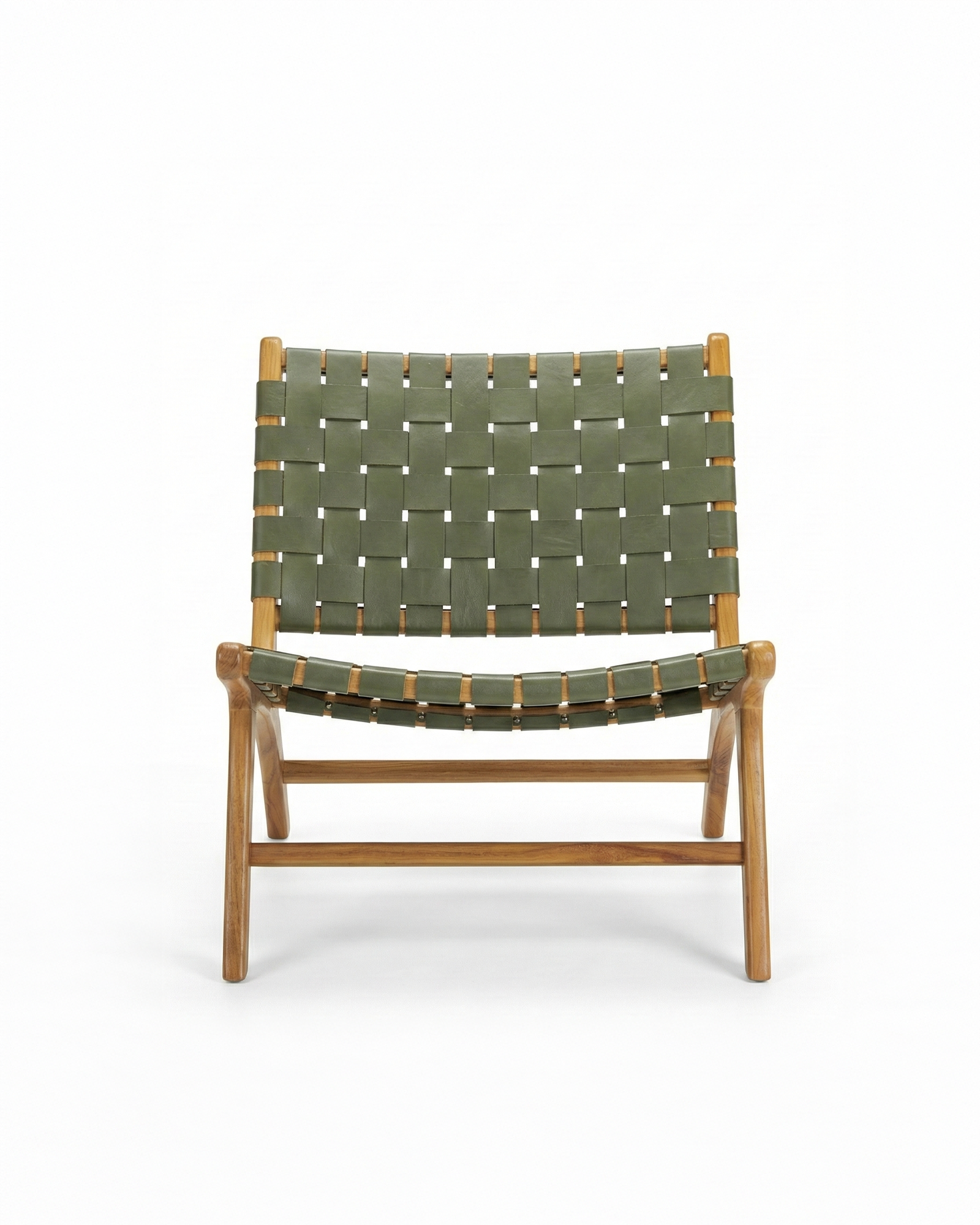 the braided chair | green wooden and leather braided chair