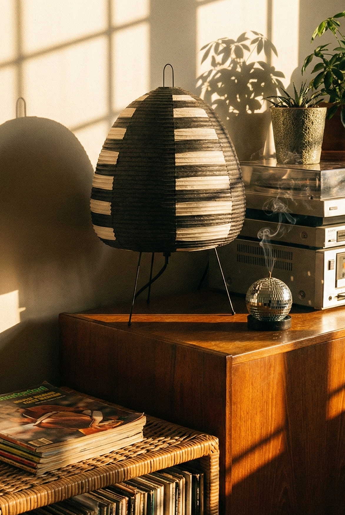 the rice lamp | japanese rice paper table lamp | black stripe