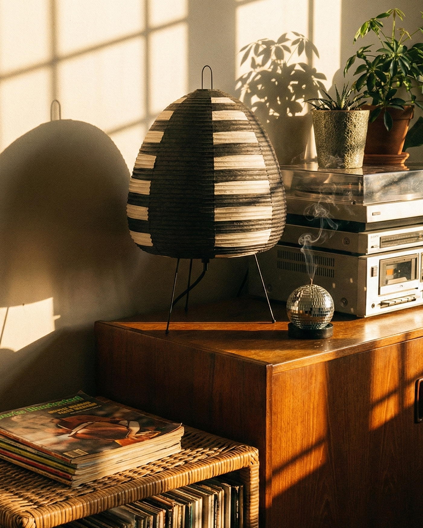 the rice lamp | japanese rice paper table lamp | black stripe