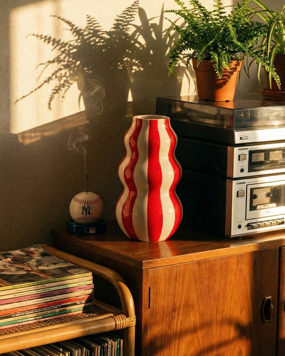 the striped wavey planter | striped ceramic flower vase | red