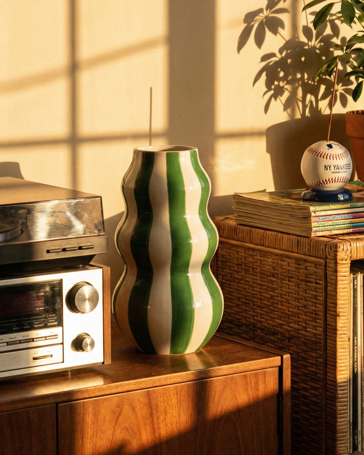 the striped wavey planter | striped ceramic flower vase | green