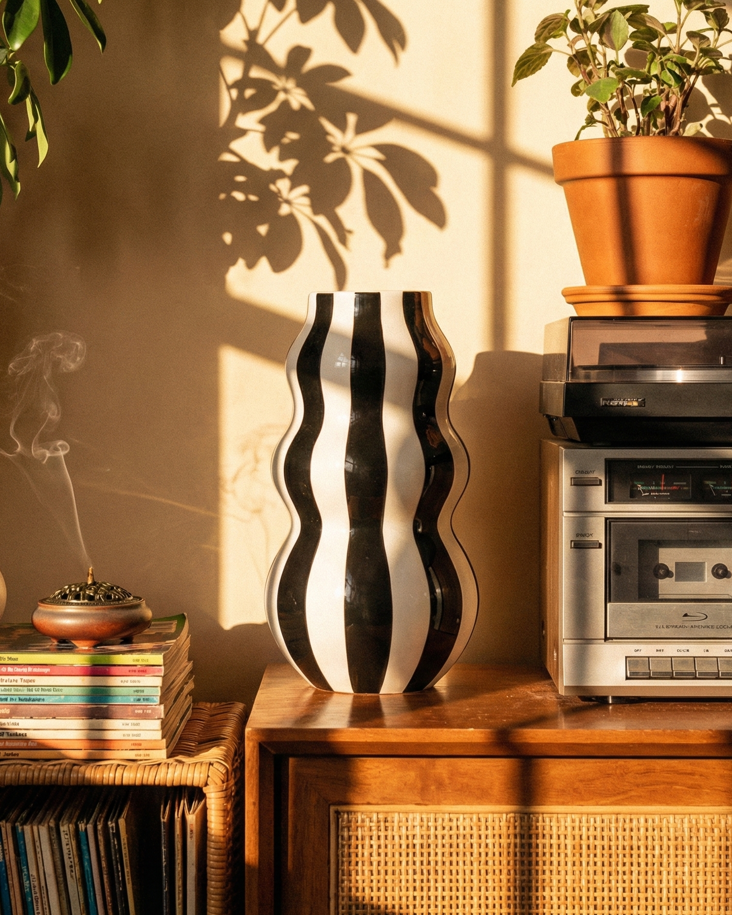 the striped wavey planter | striped ceramic flower vase | black