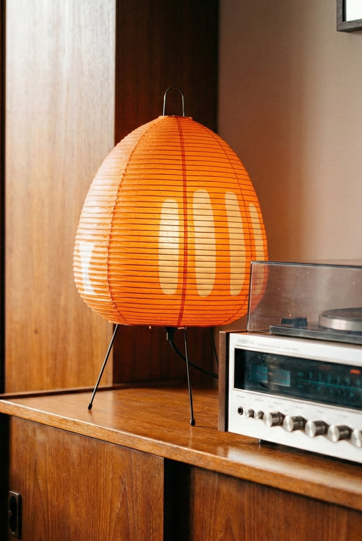 the rice lamp | japanese rice paper table lamp | orange