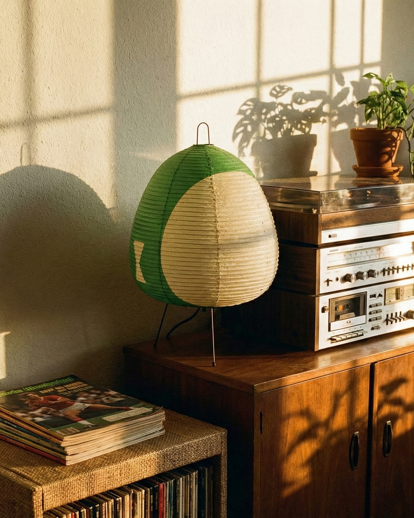 the rice lamp | japanese rice paper table lamp | green