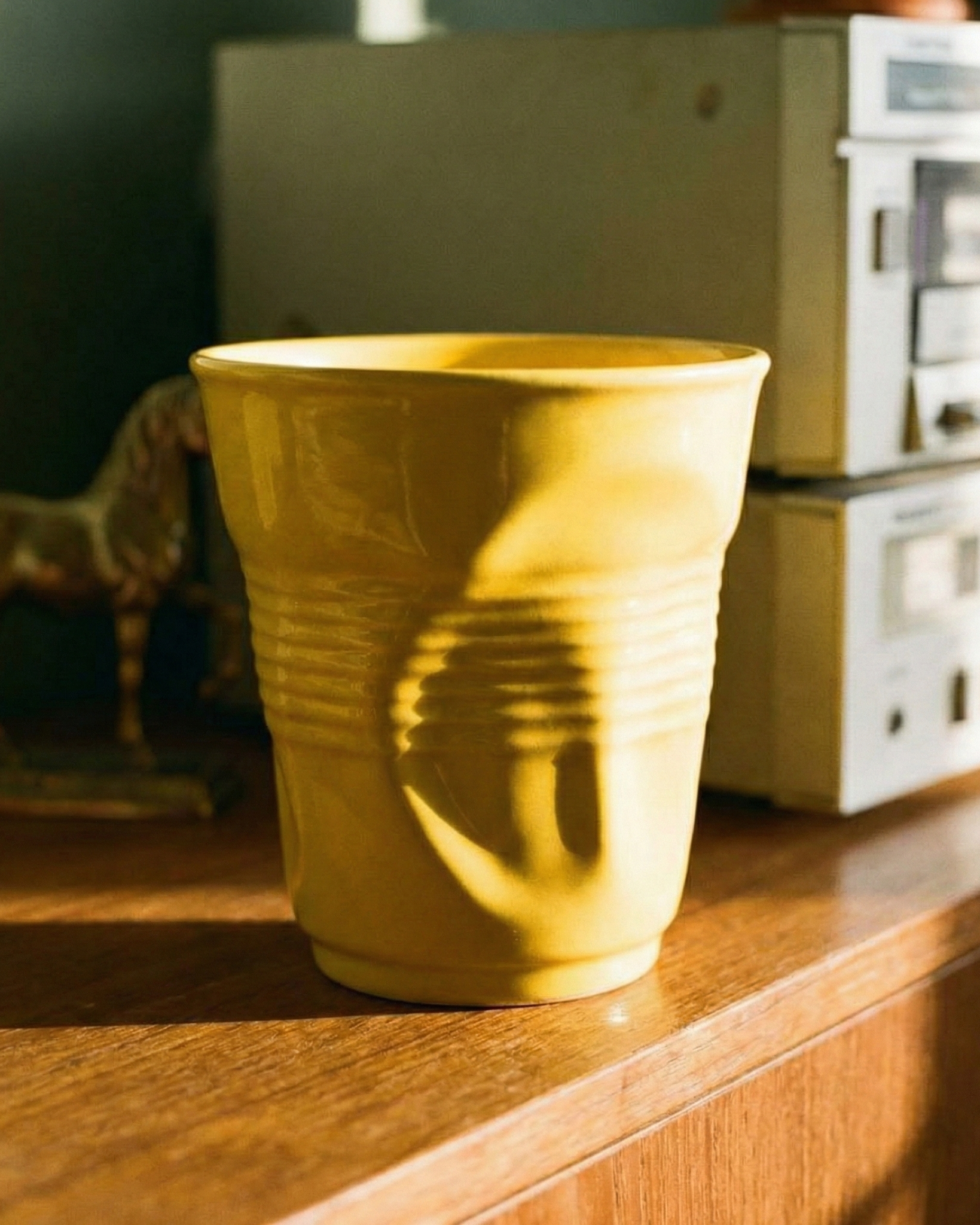 the crushed cup | irregular shape ceramic cup | yellow