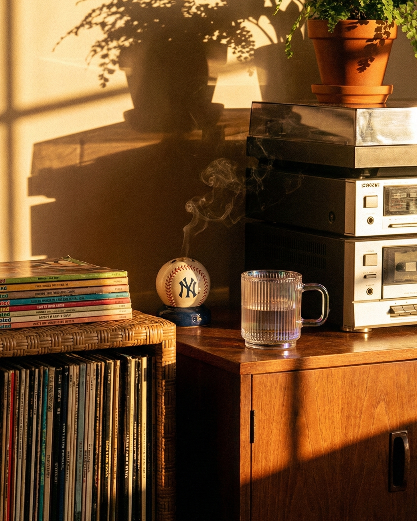 the japanese mug | vertical stripes glass mug | rainbow