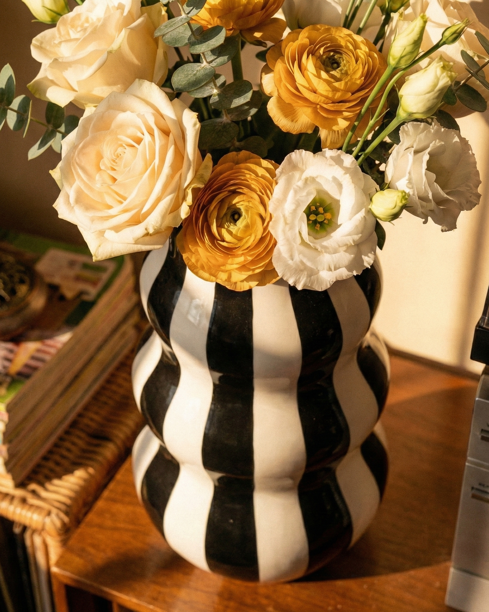 the striped wavey planter | striped ceramic flower vase | black