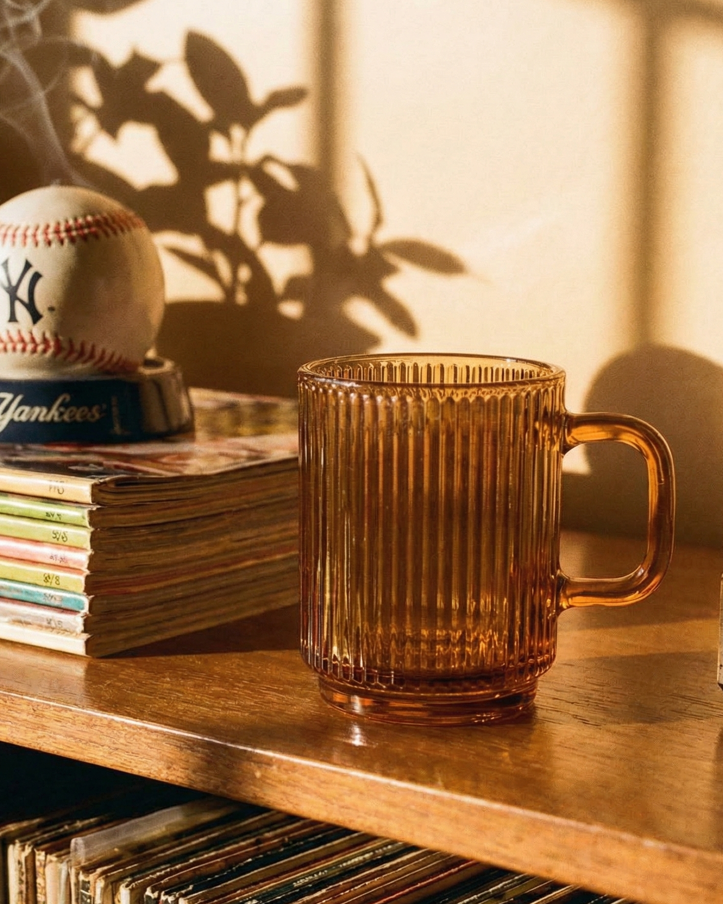 the japanese mug | vertical stripes glass mug | orange