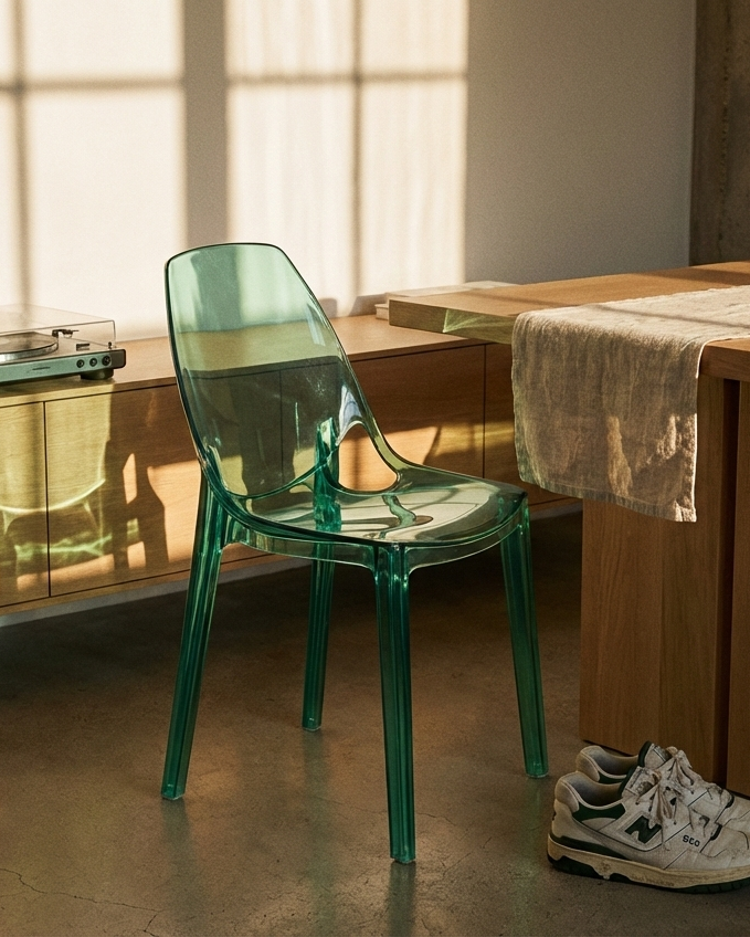 the prism perch | transparent dining chair | green