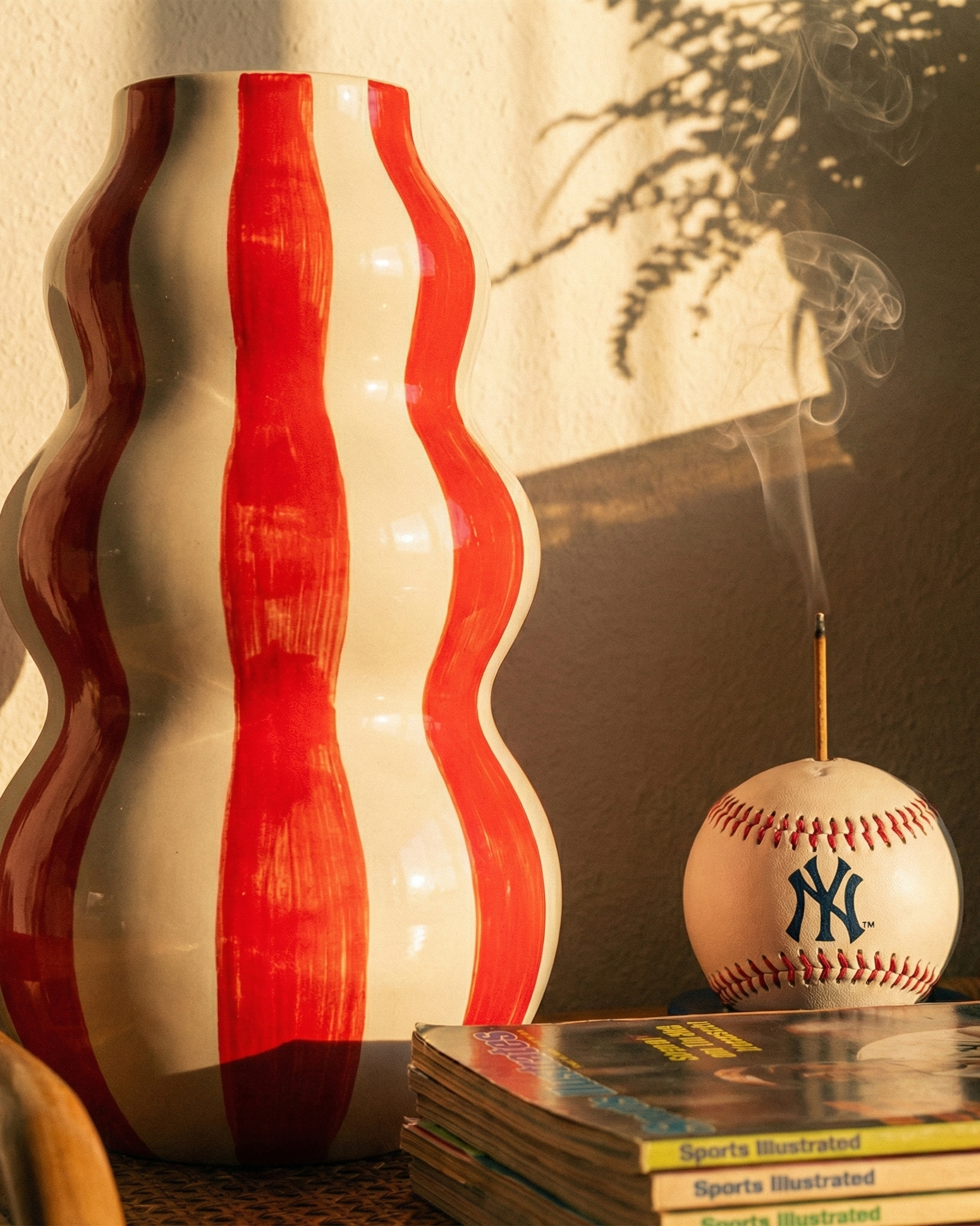 the striped wavey planter | striped ceramic flower vase | red