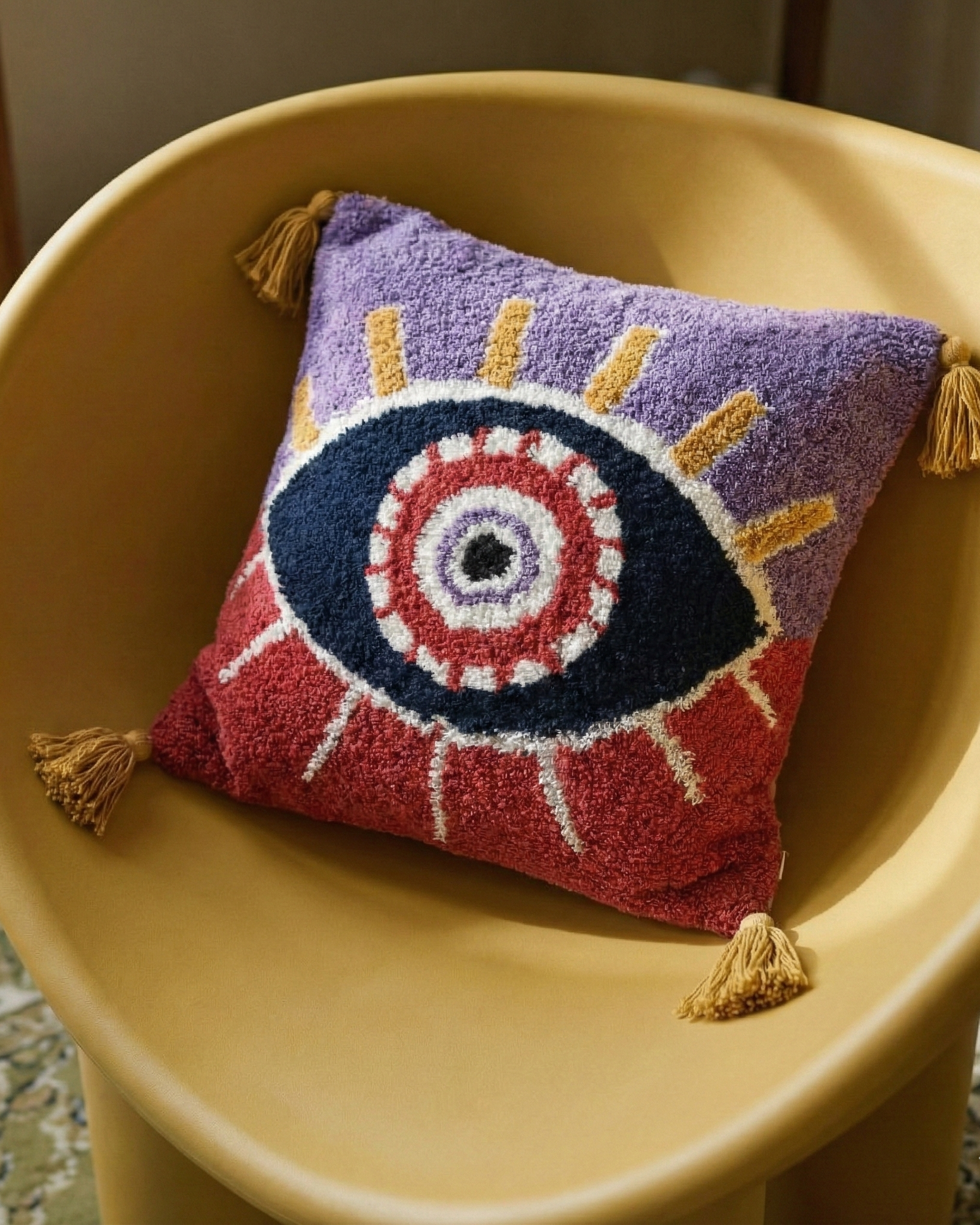 the devil's eye | tufted embroidered throw pillow cover