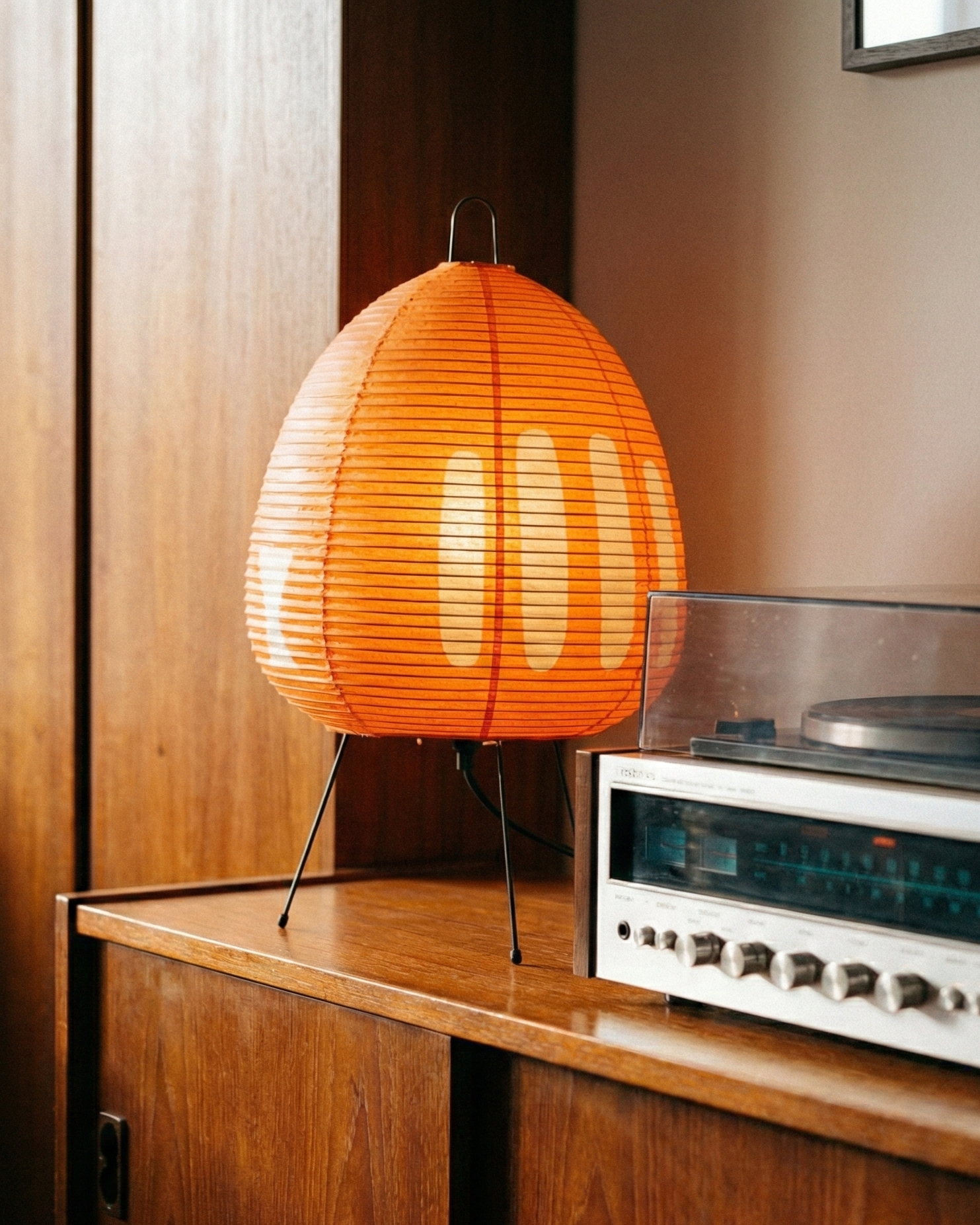 the rice lamp | japanese rice paper table lamp | orange