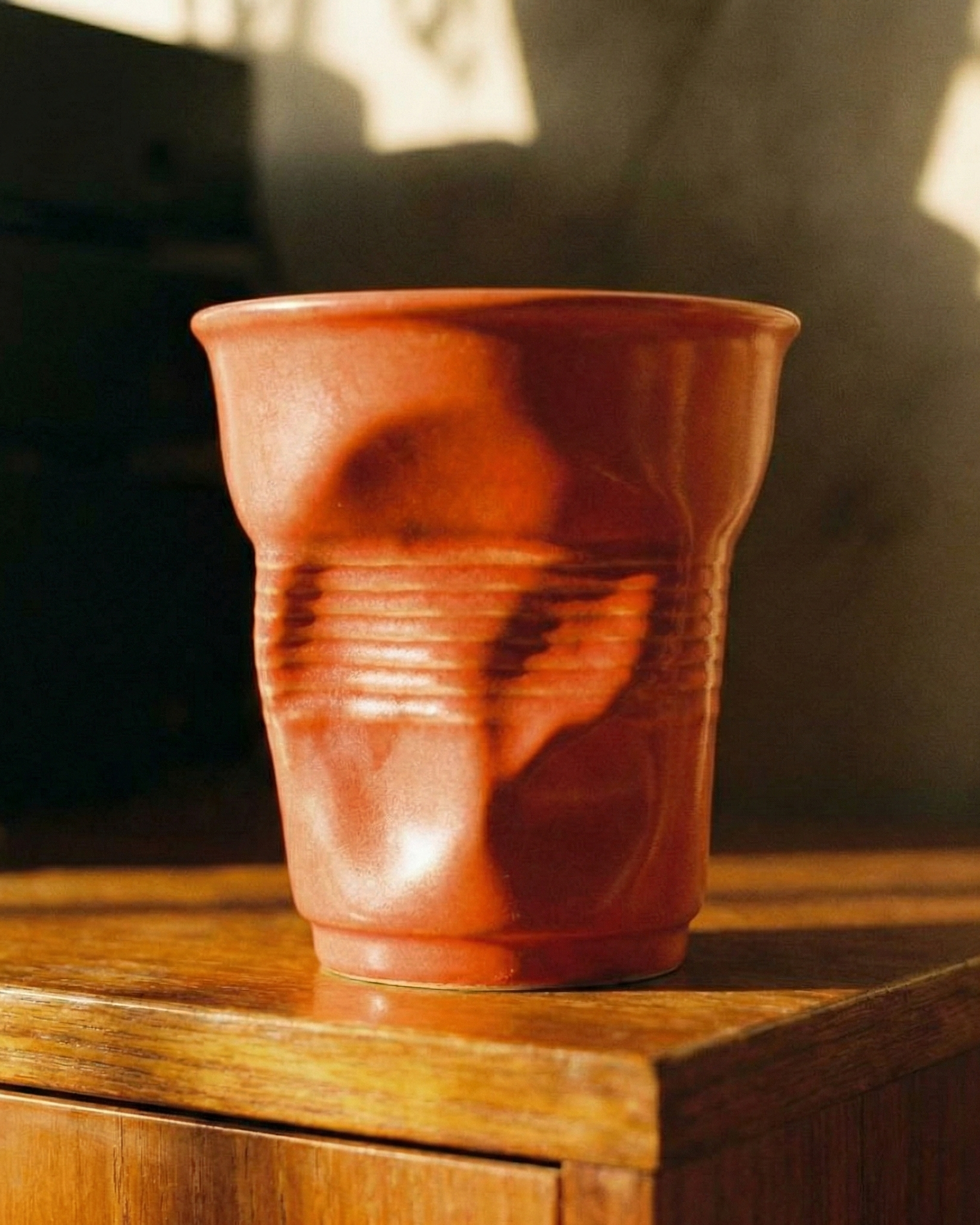 the crushed cup | irregular shape ceramic cup | red