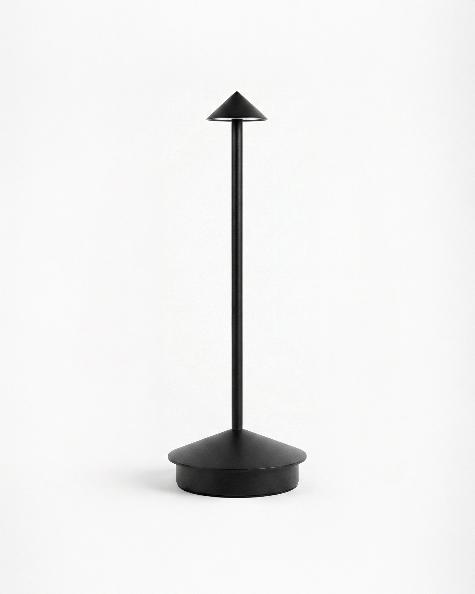 Black lamp with a unique design on a white background