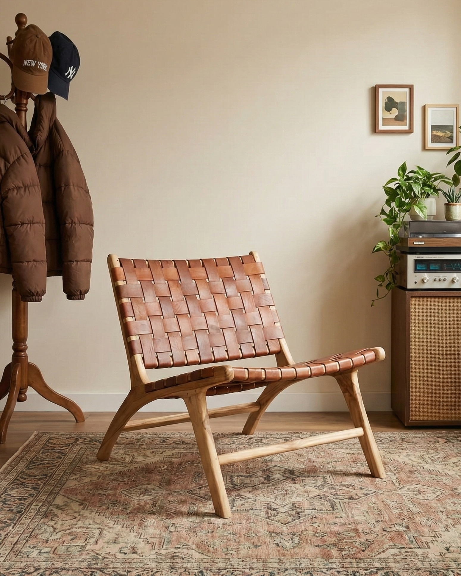 the braided chair | wooden and leather braided chair