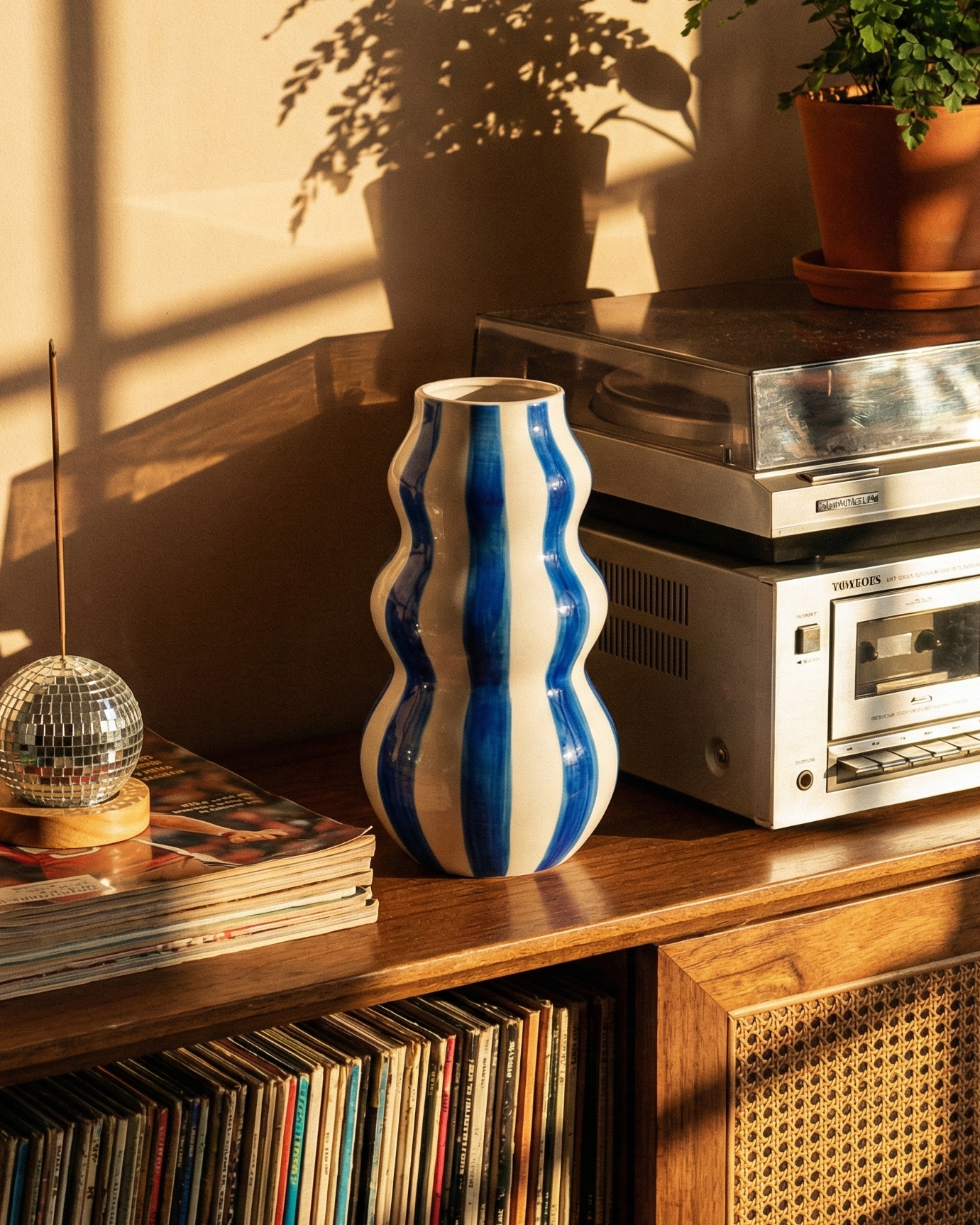 the striped wavey planter | striped ceramic flower vase | blue