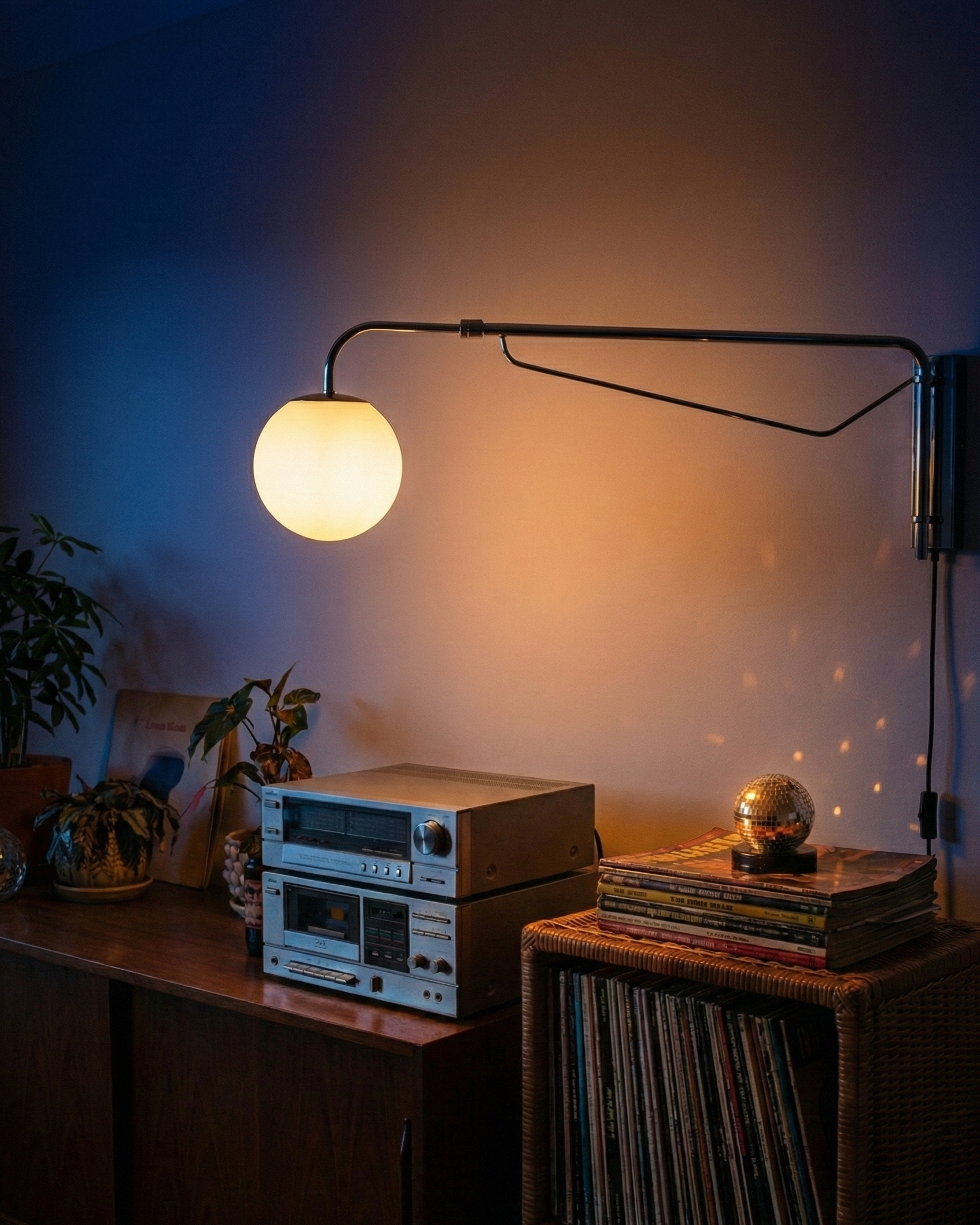 the suspended rocker | rocker arm wall light | silver